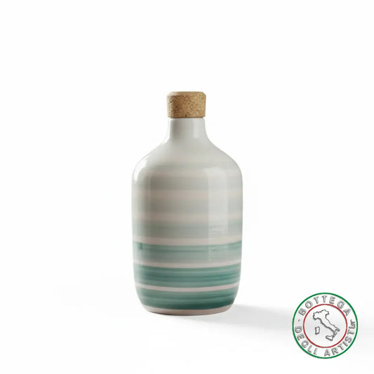 bomboniera ampolla oliera ceramica personalizzata righe pennellate verde acqua 400ml