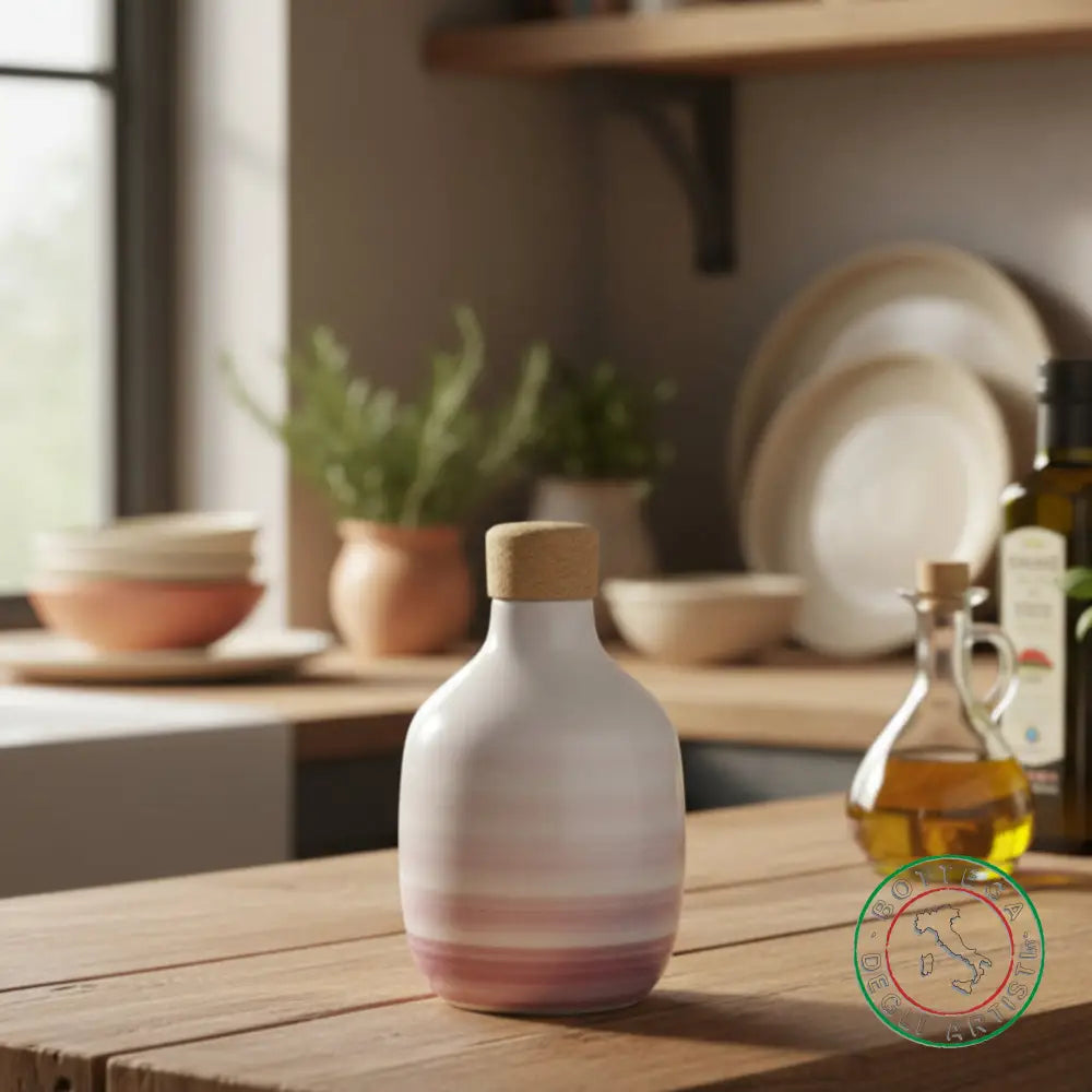 bomboniera ampolla oliera ceramica personalizzata righe pennellate viola 200ml