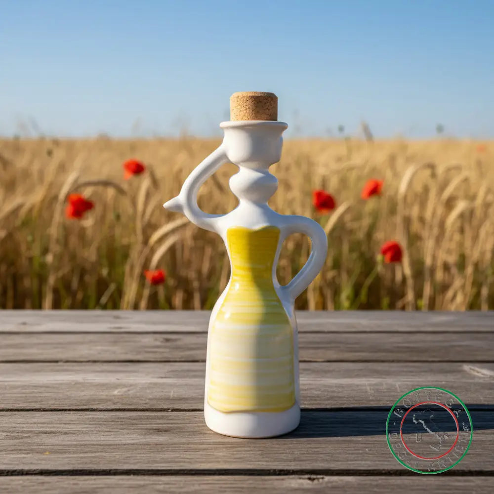 Bomboniera Dama Oliera Ceramica Personalizzata Fascia Pennellata Giallo 200ml