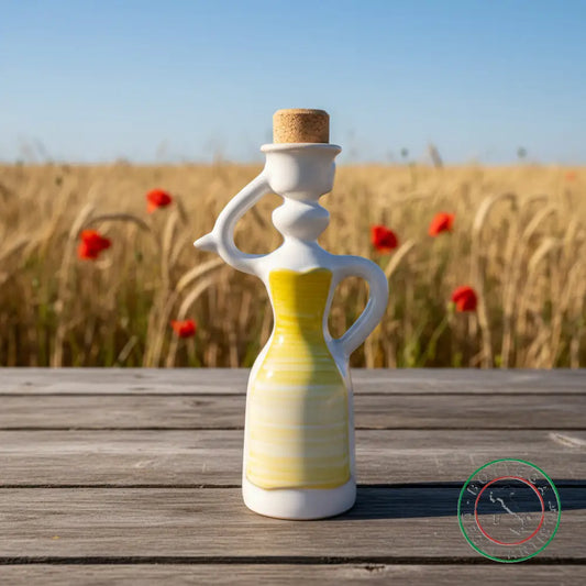 Bomboniera Dama Oliera Ceramica Personalizzata Fascia Pennellata Giallo 200ml