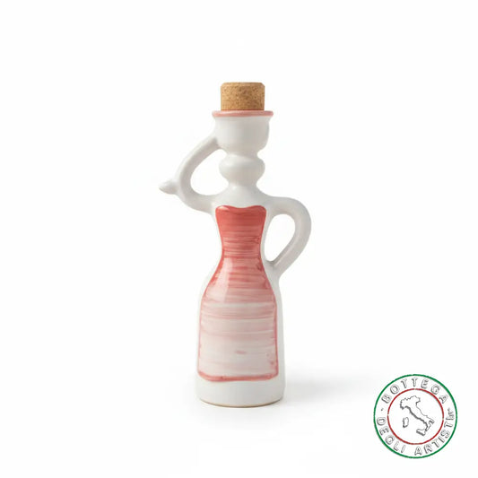 Bomboniera Dama Oliera Ceramica Personalizzata Fascia Pennellata Rosso 200ml