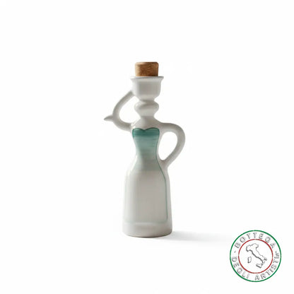 Bomboniera Dama Oliera Ceramica Personalizzata Fascia Pennellata Verde Acqua 200ml