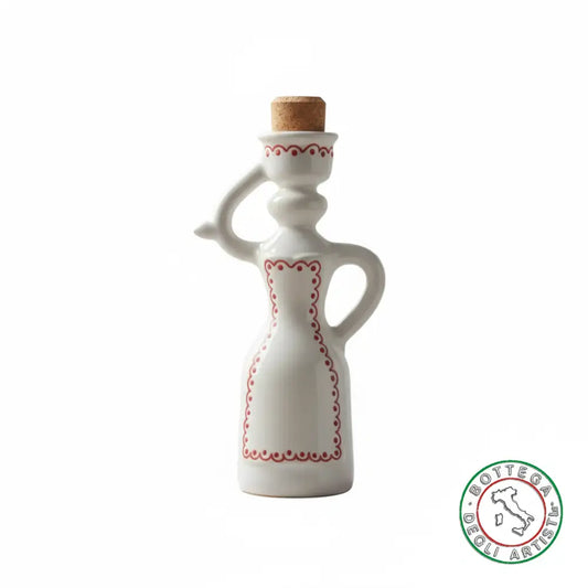 Bomboniera Dama Oliera Ceramica Personalizzata Ricamo Pennellato Rosso 200ml