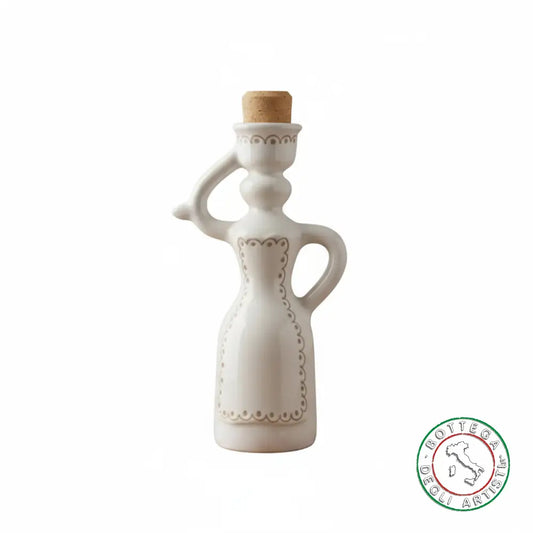 Bomboniera Dama Oliera Ceramica Personalizzata Ricamo Pennellato Tortora 200ml