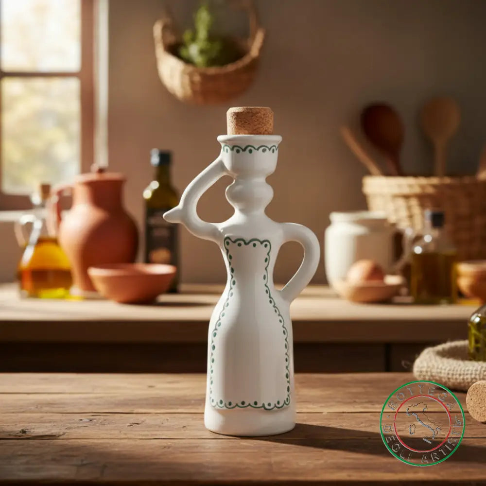 bomboniera dama oliera ceramica personalizzata ricamo pennellato verde acqua