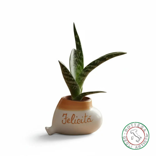 Bomboniera Porta Piantina Ceramica Personalizzata Pennellato Arancio