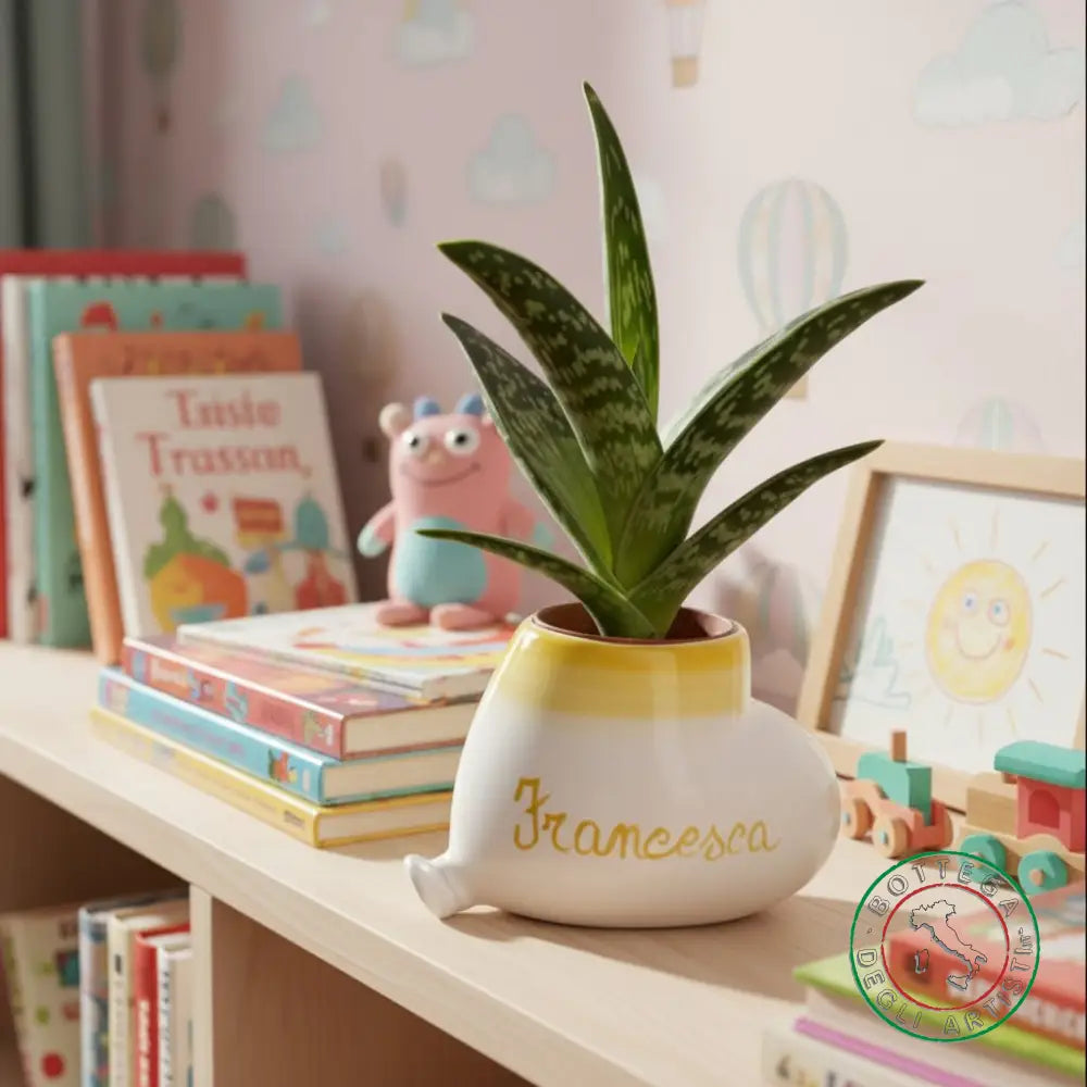 bomboniera porta piantina ceramica personalizzata pennellato giallo