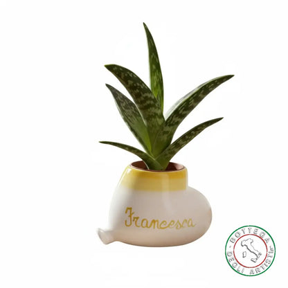 Bomboniera Porta Piantina Ceramica Personalizzata Pennellato Giallo