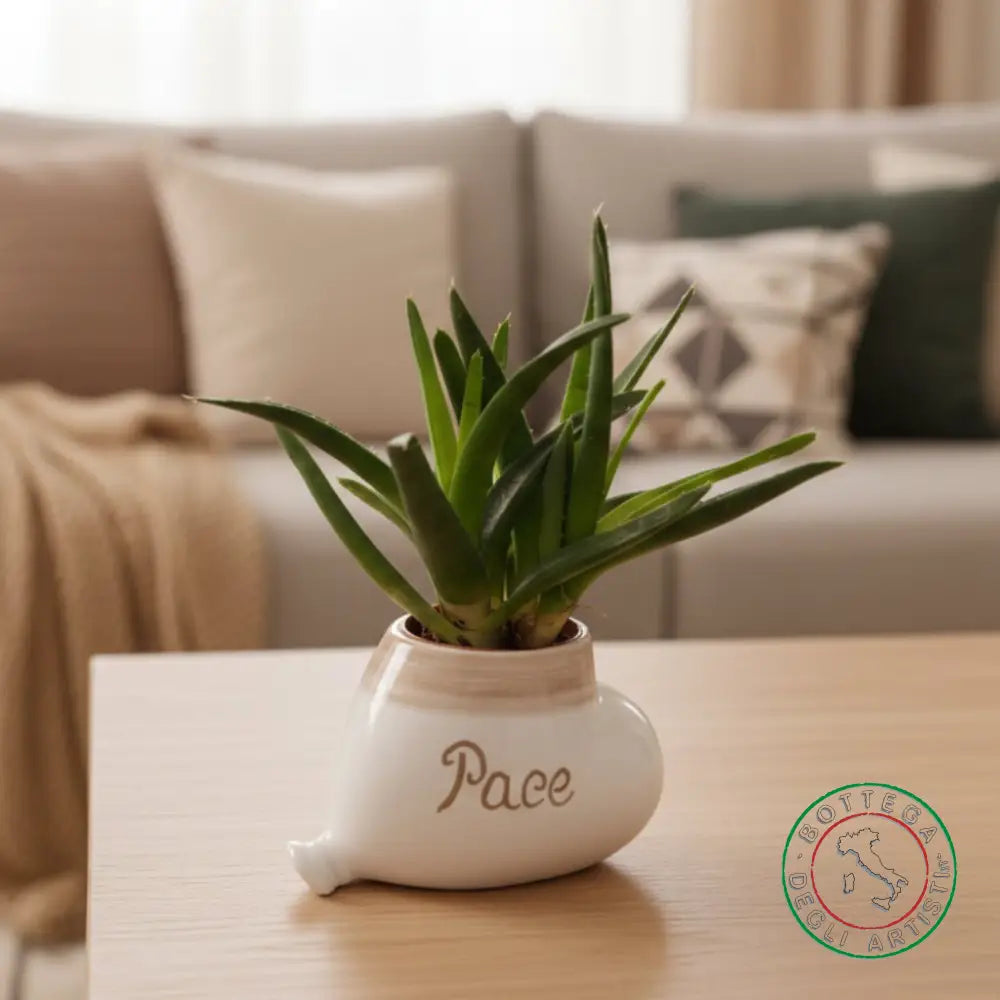 bomboniera porta piantina ceramica personalizzata pennellato tortora