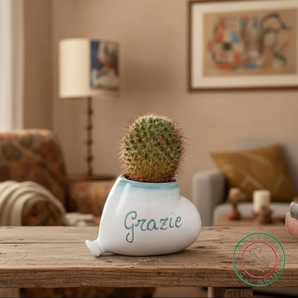 bomboniera porta piantina ceramica personalizzata pennellato verde acqua