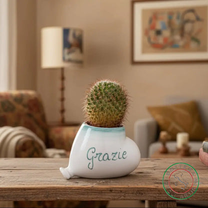 bomboniera porta piantina ceramica personalizzata pennellato verde acqua