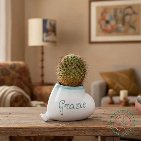 bomboniera porta piantina ceramica personalizzata pennellato verde acqua