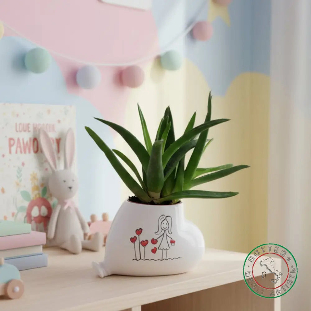 bomboniera porta piantina ceramica personalizzata pupazzi bimba