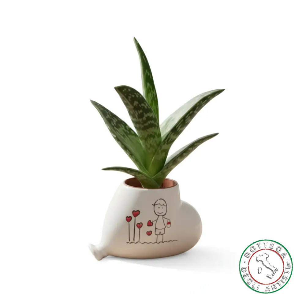 Personalisierter Keramik-Pflanzenhalter als Gastgeschenk mit Babypuppen