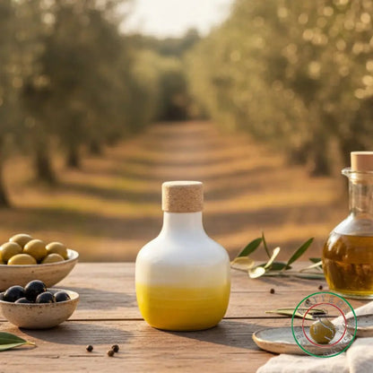 bomboniera ampolla oliera ceramica personalizzata fascia pennellata gialla 100ml