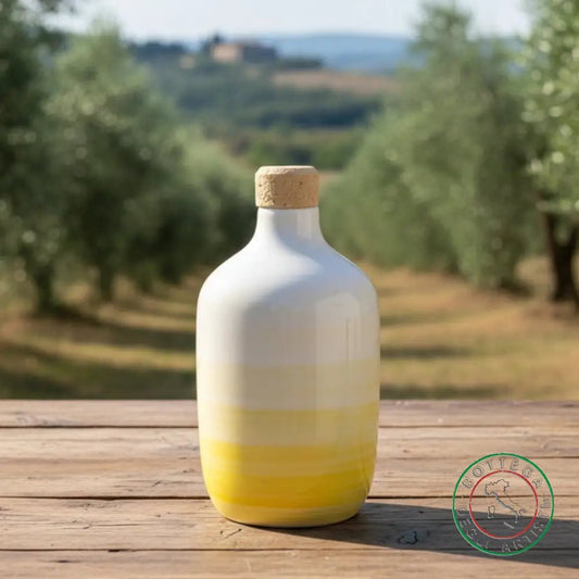 bomboniera ampolla oliera ceramica personalizzata fascia pennellata gialla 400ml