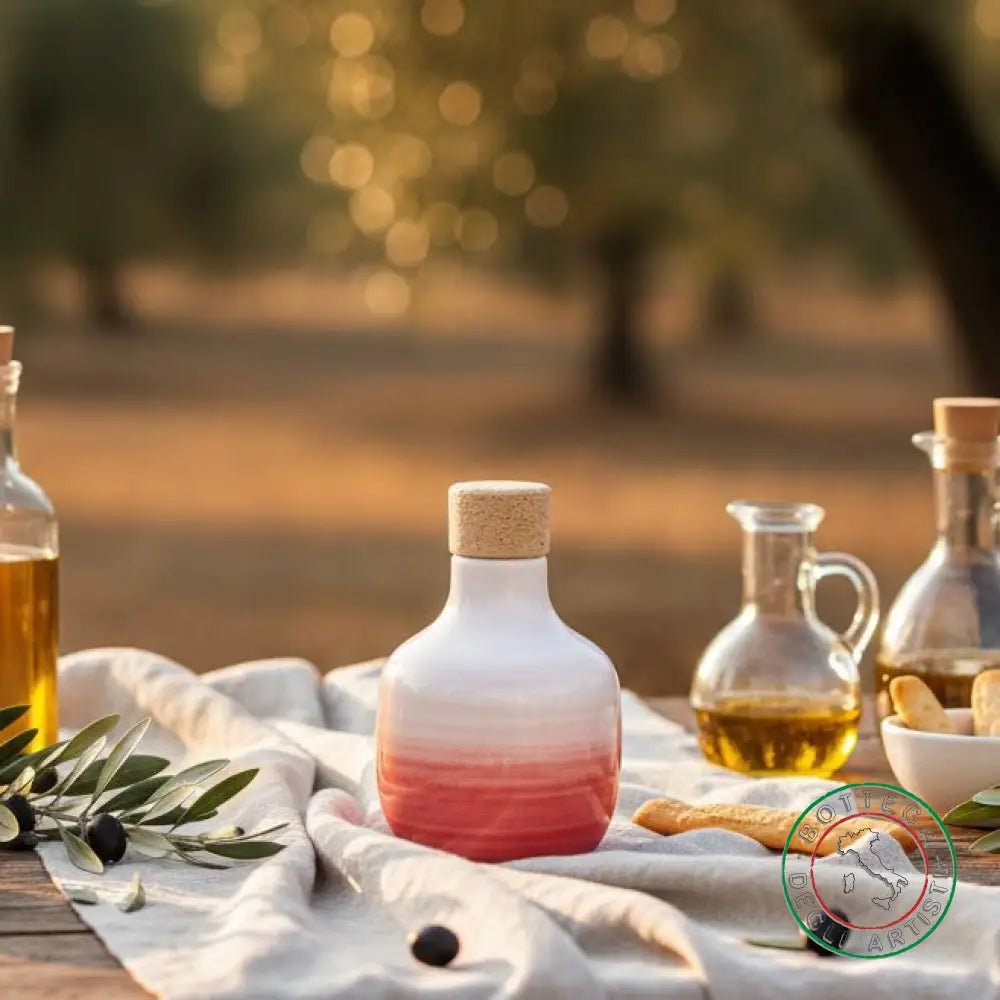 bomboniera ampolla oliera ceramica personalizzata fascia pennellata rosa 100ml