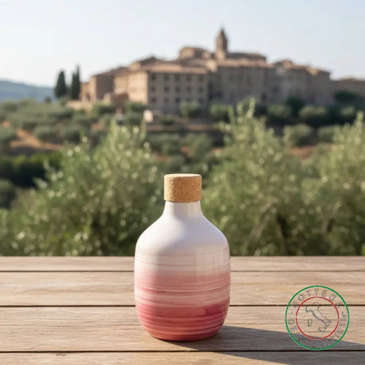 bomboniera ampolla oliera ceramica personalizzata fascia pennellata rosa 200ml