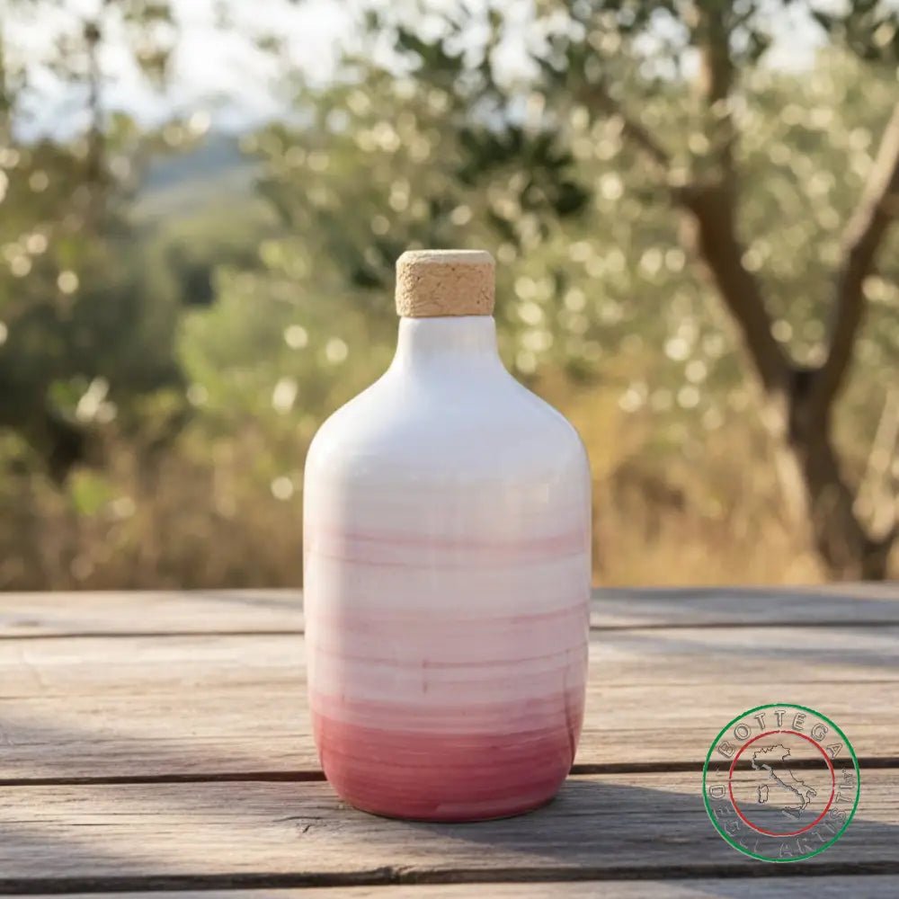 bomboniera ampolla oliera ceramica personalizzata fascia pennellata rosa 400ml