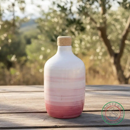 bomboniera ampolla oliera ceramica personalizzata fascia pennellata rosa 400ml