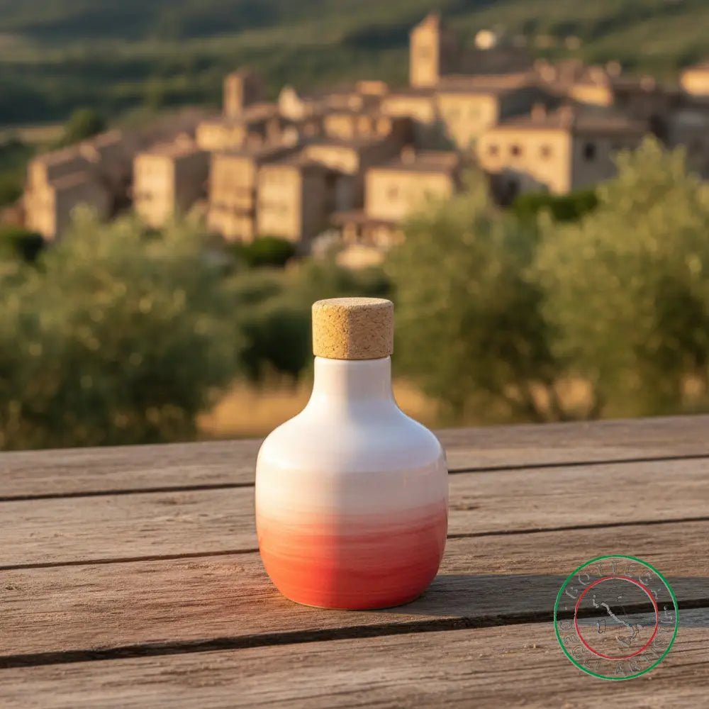 bomboniera ampolla oliera ceramica personalizzata fascia pennellata rosso 100ml