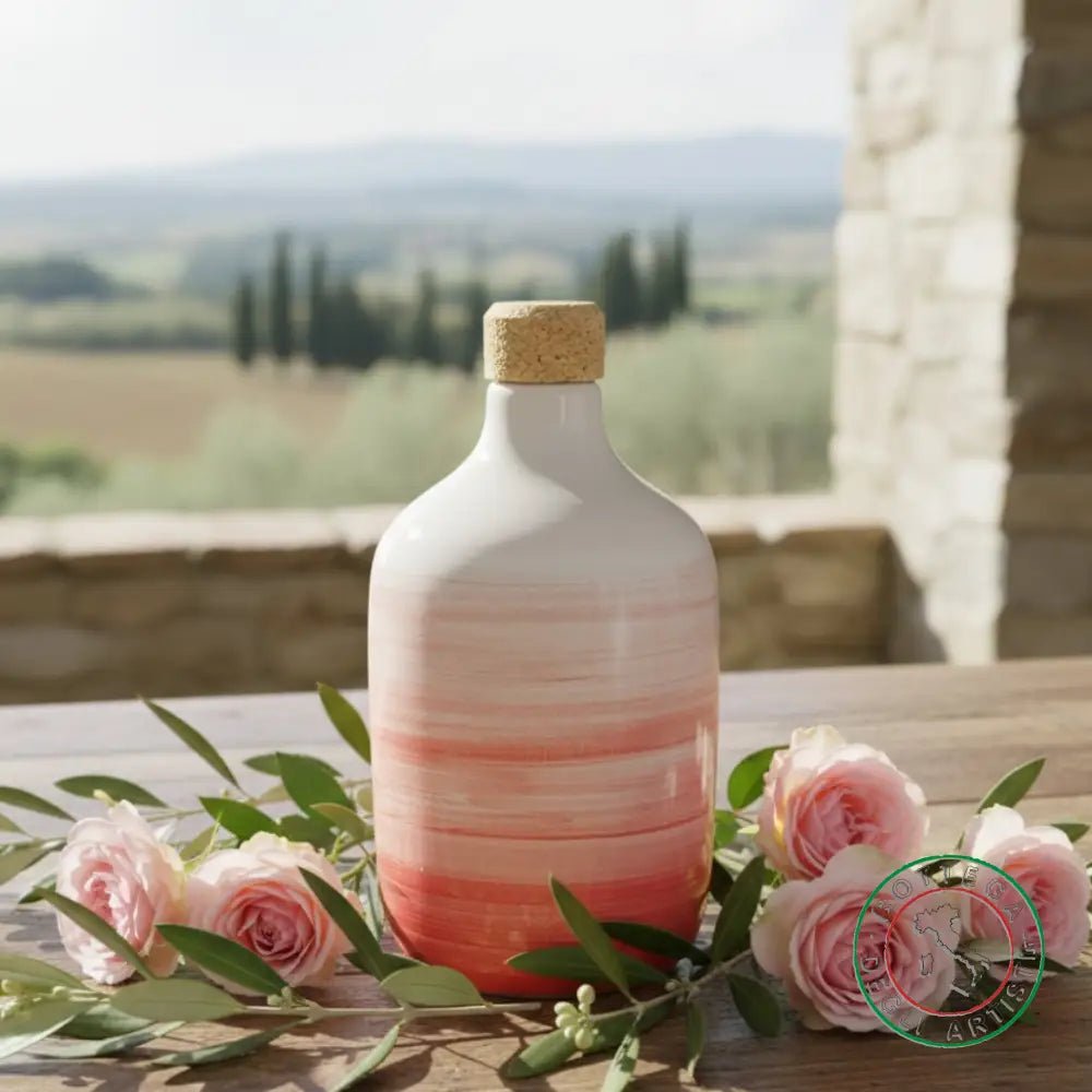 bomboniera ampolla oliera ceramica personalizzata fascia pennellata rosso 400ml