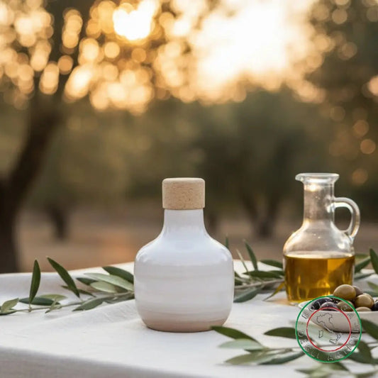 bomboniera ampolla oliera ceramica personalizzata fascia pennellata tortora 100ml