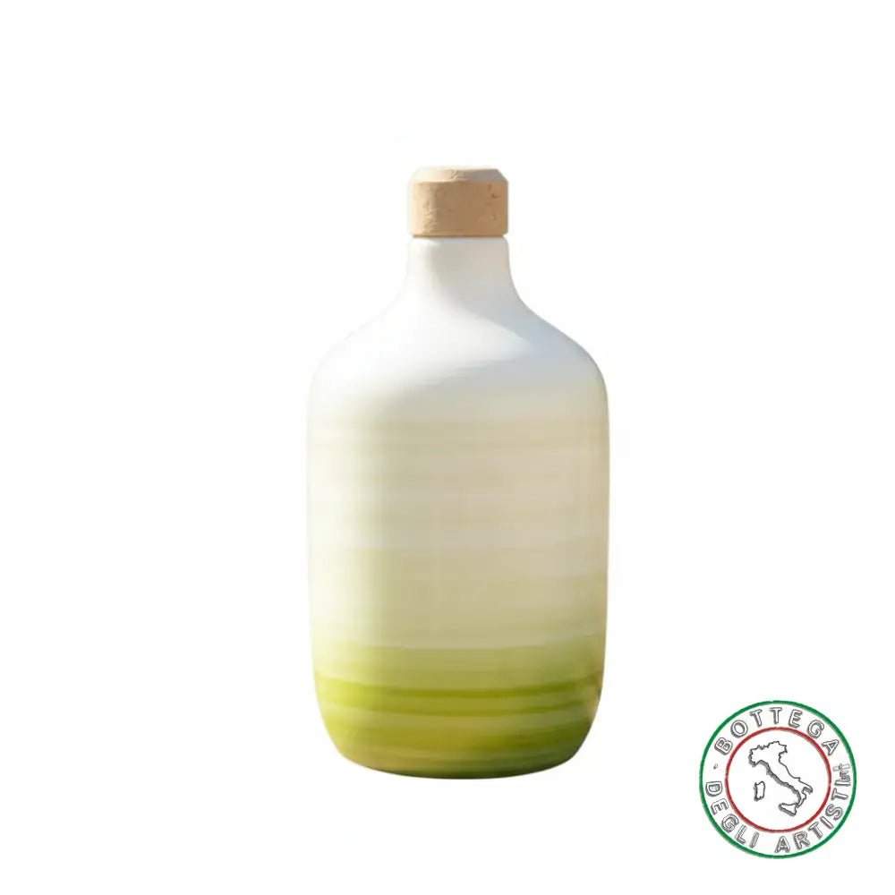 Personalisierte Keramik-Ölflasche als Gastgeschenk mit grünem Pinselstrich-Band, 400 ml