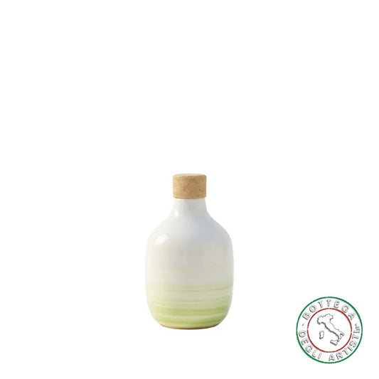 Personalisierte Keramik-Ölflasche als Gastgeschenk mit aquamarinblauem Pinselstrichmuster, 200 ml