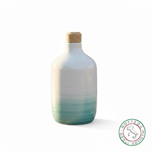 bomboniera ampolla oliera ceramica personalizzata fascia pennellata verde acqua 400ml