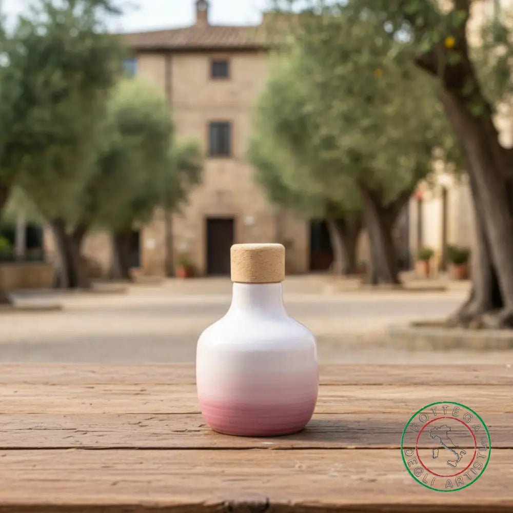 bomboniera ampolla oliera ceramica personalizzata fascia pennellata viola 100ml