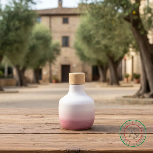 bomboniera ampolla oliera ceramica personalizzata fascia pennellata viola 100ml