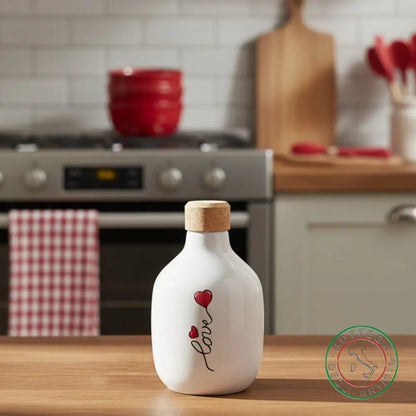 Personalized ceramic oil cruet favor with a love phrase, 200ml