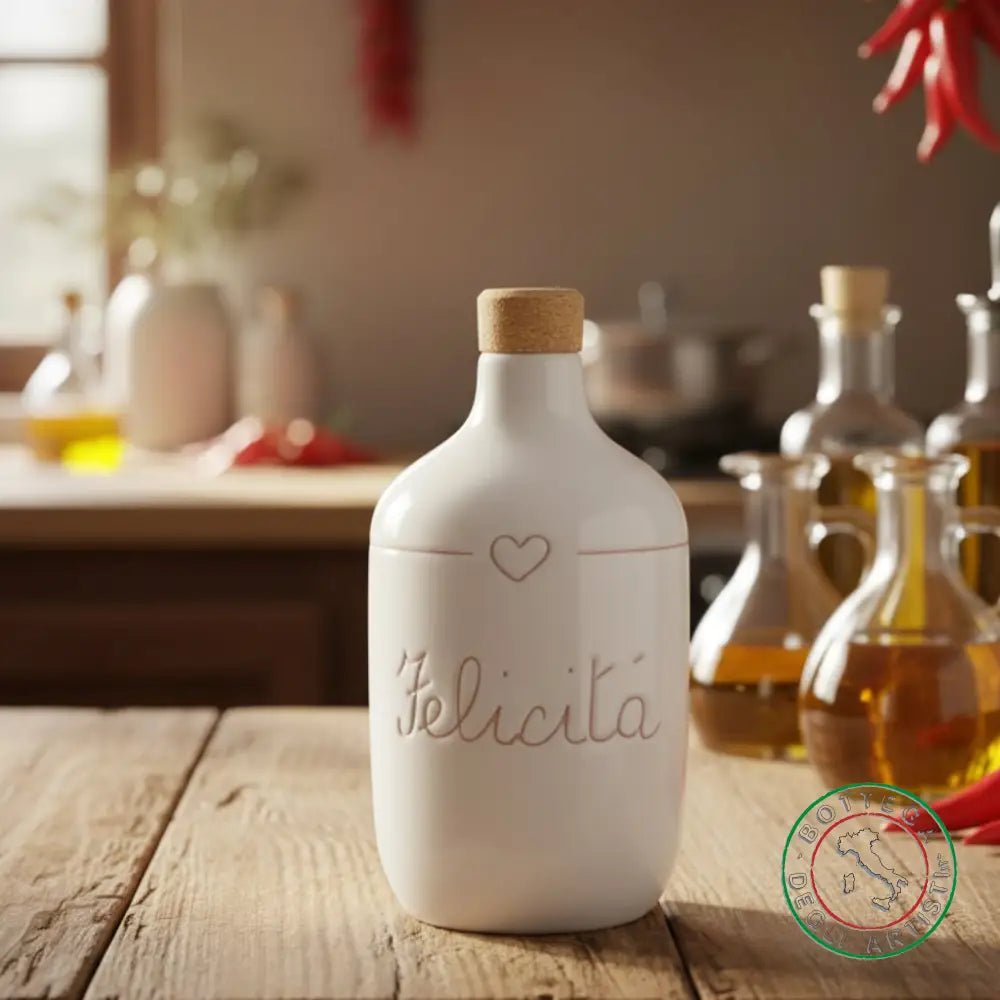 bomboniera ampolla oliera ceramica personalizzata graffiti emozioni felicità 400ml
