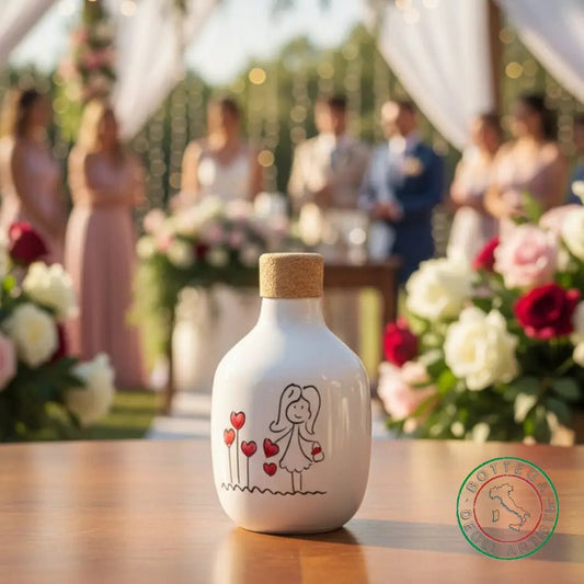 bomboniera ampolla oliera ceramica personalizzata pupazzi bimba 200ml
