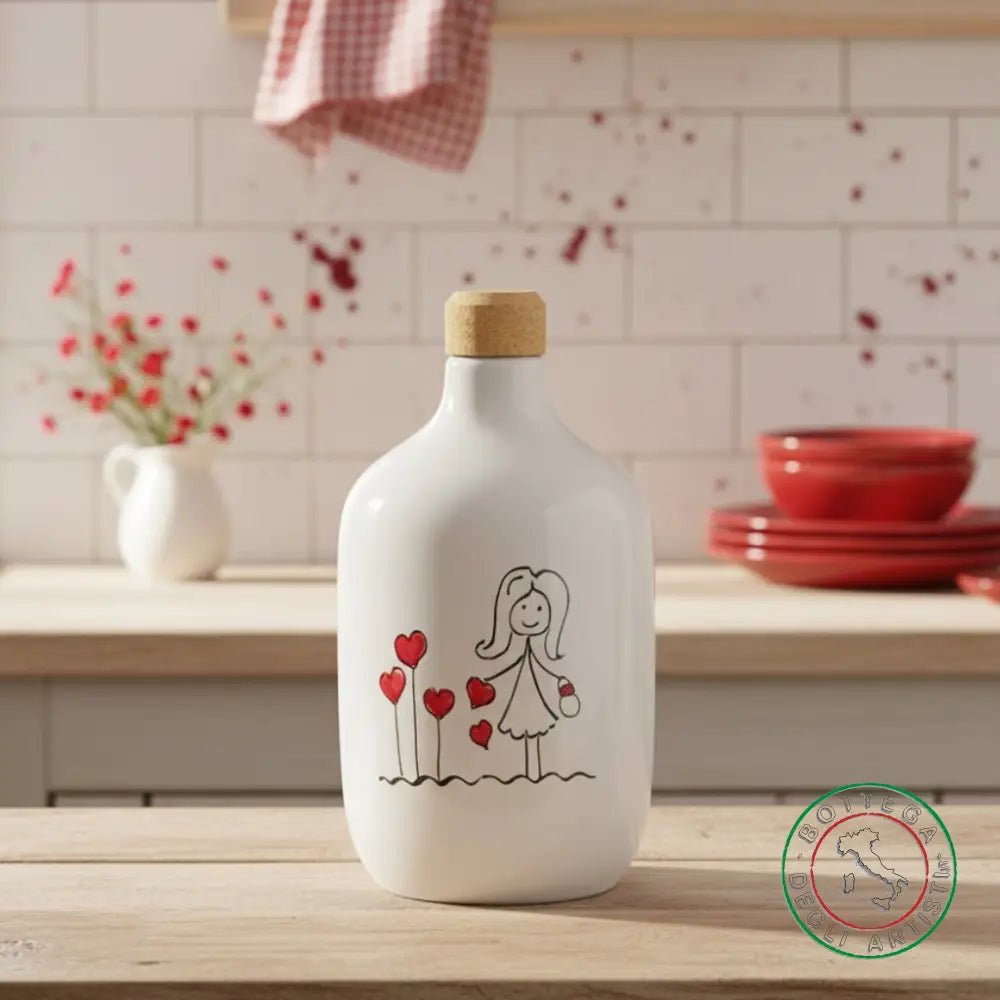 bomboniera ampolla oliera ceramica personalizzata pupazzi bimba 400ml