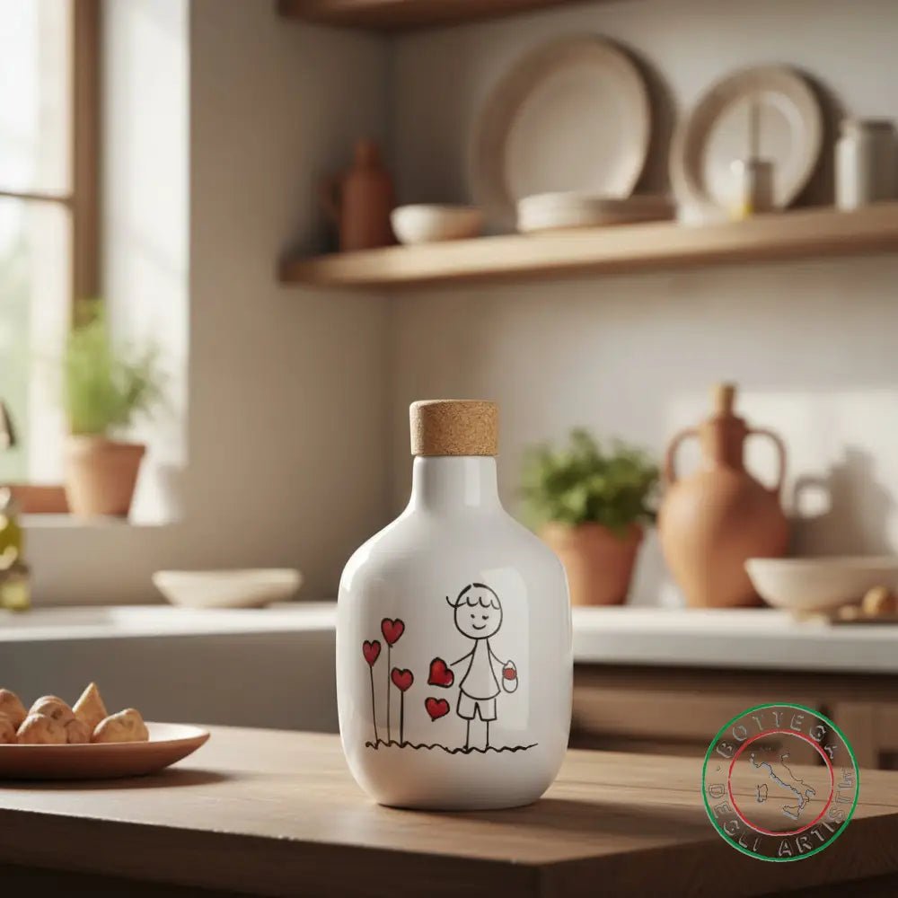 bomboniera ampolla oliera ceramica personalizzata pupazzi bimbo 200ml