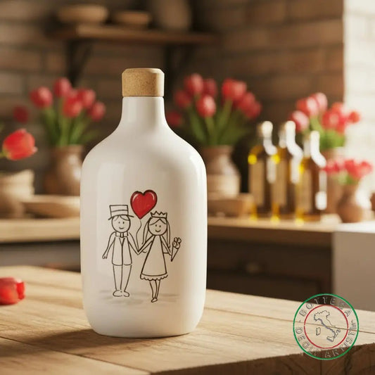 bomboniera ampolla oliera ceramica personalizzata pupazzi sposini 400ml