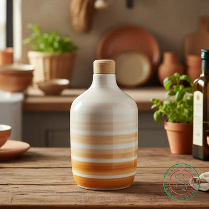 bomboniera ampolla oliera ceramica personalizzata righe pennellate arancio 400ml