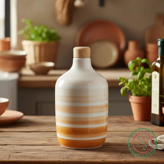 bomboniera ampolla oliera ceramica personalizzata righe pennellate arancio 400ml