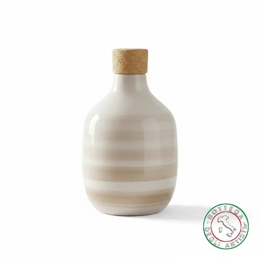 bomboniera ampolla oliera ceramica personalizzata righe pennellate tortora 200ml
