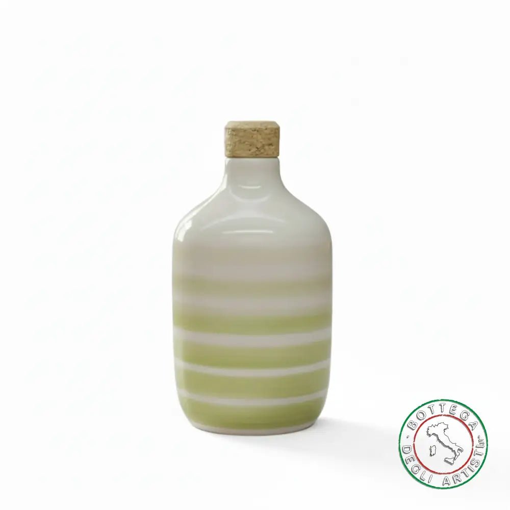 bomboniera ampolla oliera ceramica personalizzata righe pennellate verde 400ml