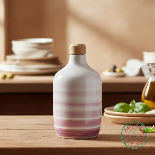 bomboniera ampolla oliera ceramica personalizzata righe pennellate viola 400ml