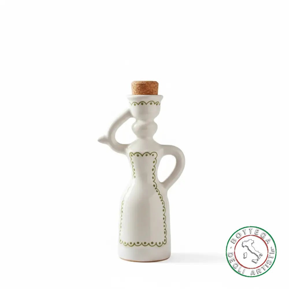 Bomboniera Dama Oliera Ceramica Personalizzata Ricamo Pennellato Verde 200ml