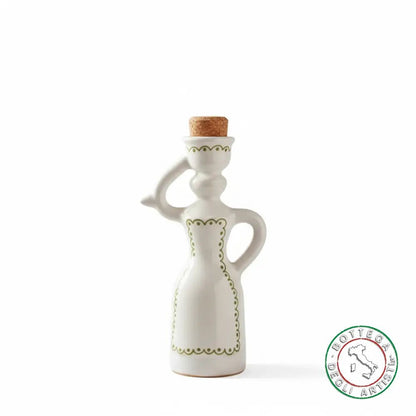 Bomboniera Dama Oliera Ceramica Personalizzata Ricamo Pennellato Verde 200ml