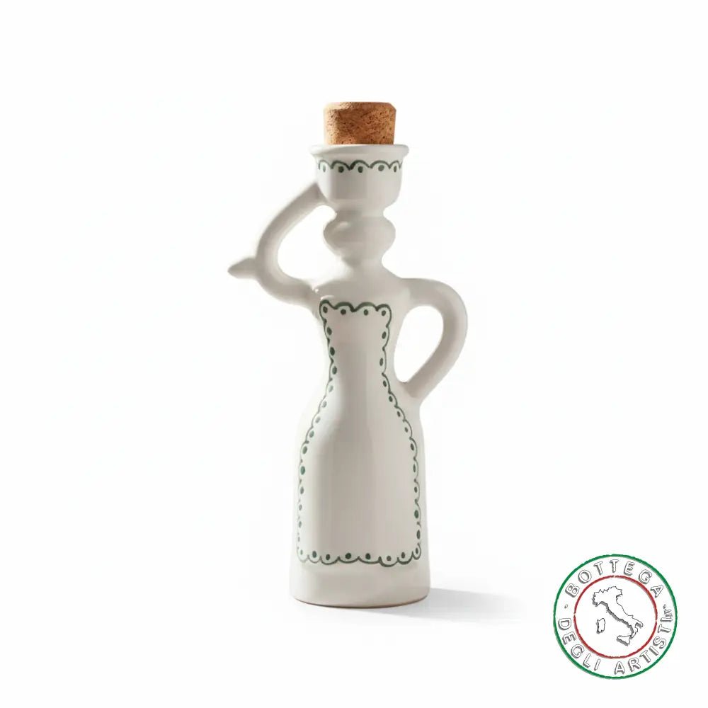 Bomboniera Dama Oliera Ceramica Personalizzata Ricamo Pennellato Verde Acqua 200ml