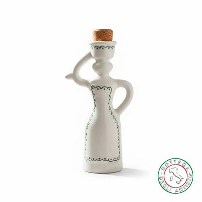 Bomboniera Dama Oliera Ceramica Personalizzata Ricamo Pennellato Verde Acqua 200ml