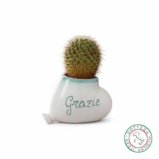 Bomboniera Porta Piantina Ceramica Personalizzata Pennellato Verde Acqua