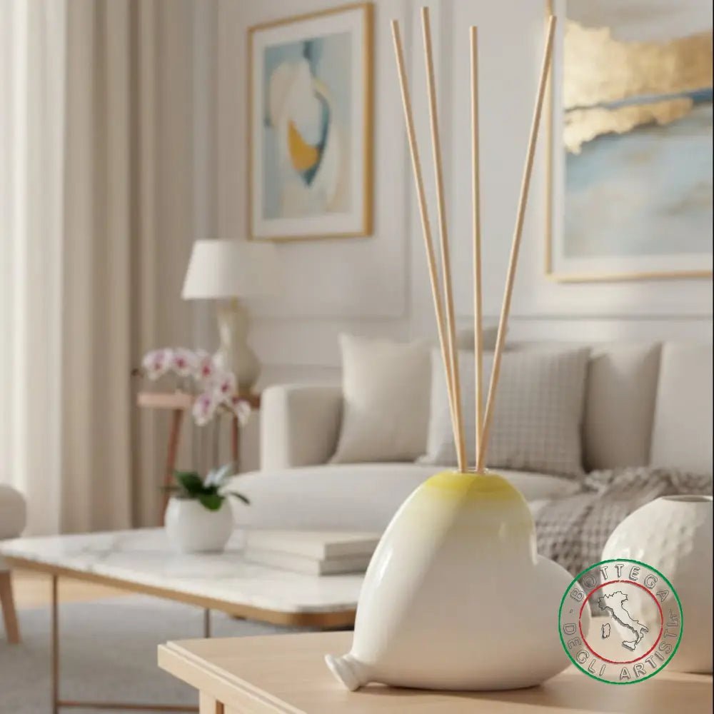 bomboniera profumatore ceramica personalizzata pennellata giallo